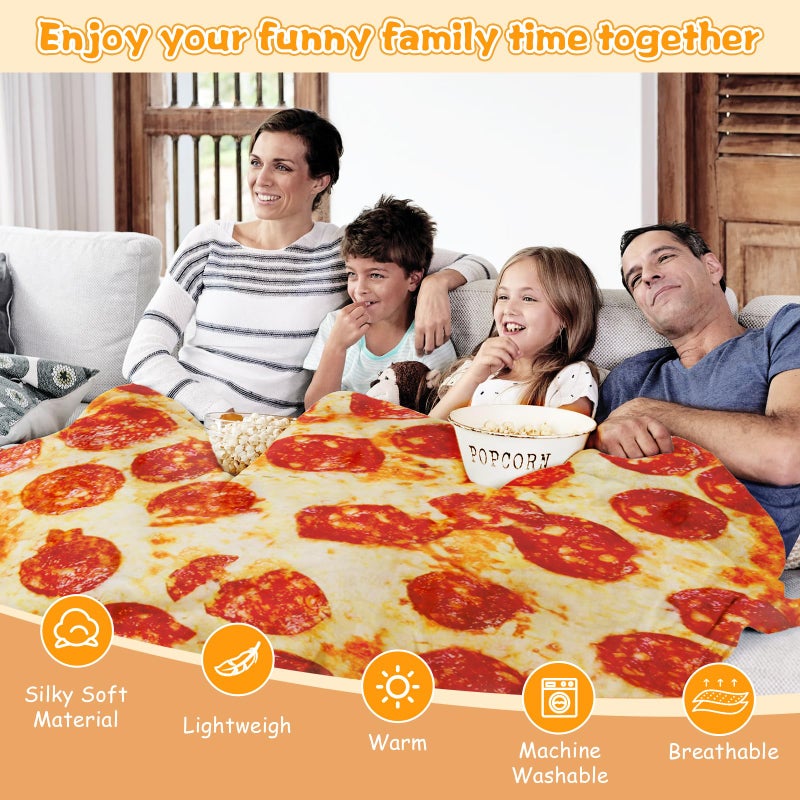 Lhedon Funny Pizza Blanket 71 Inch Novelty Gag Gifts for Men, Women, Teen Boys & Girls. White Elephant Gifts for Christmas & Birthday Realistic Round Food Throw Blanket Soft Flannel - Image 4